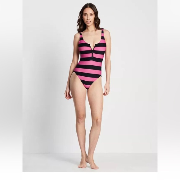 MICHAEL Michael Kors Other - Michael Kors Zip Front One-Piece with Logo Zipper Pink and Black Stripes Size 6